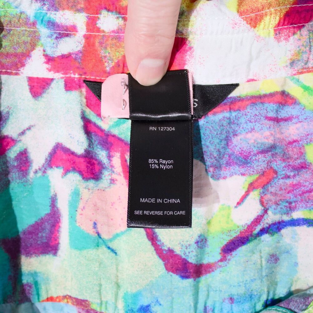 Ali Miles Plus Size 1X Multicolor Abstract Button Blouse Shirt Top Artsy Pockets - Picture 8 of 12